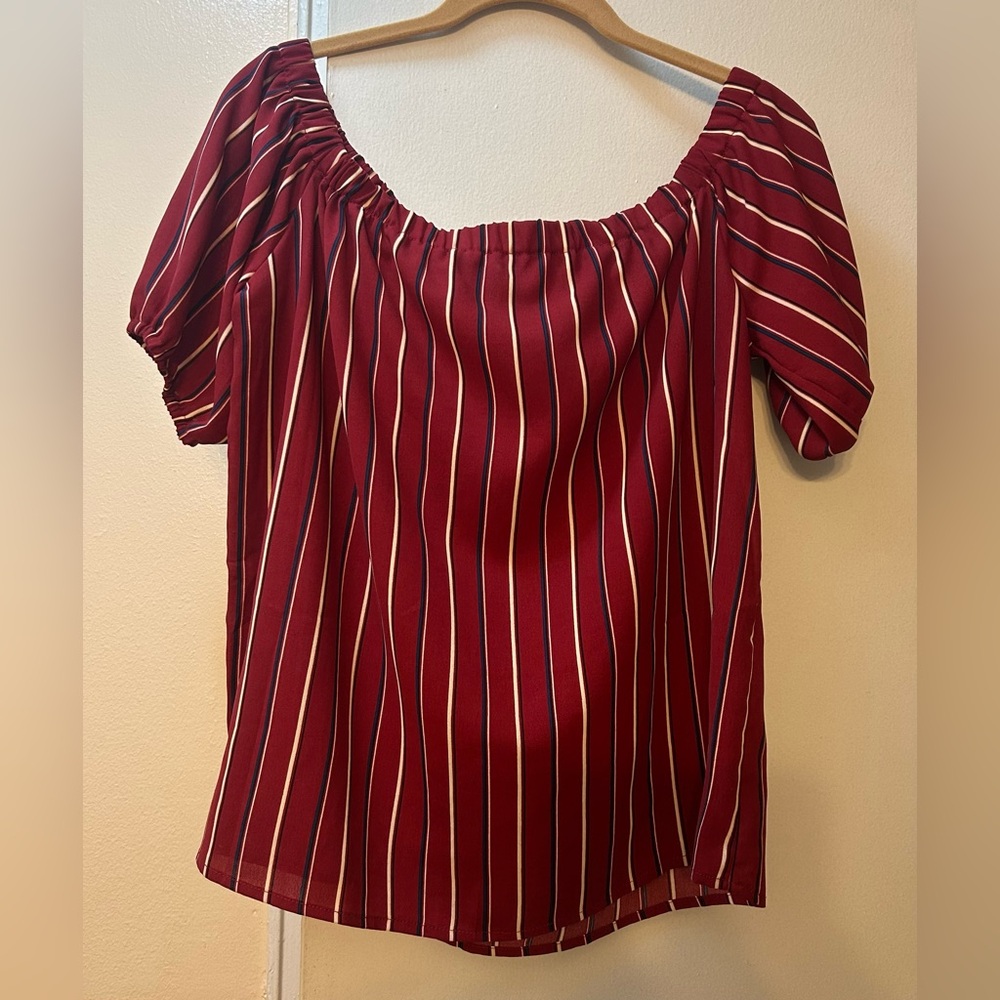 SHEIN Red Striped Puff Sleeve Top- size L
